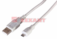 Шнур USB A(штекер) - Micro USB A(штекер) 5 мм Rexant, белый, 3 м