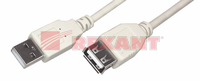 Шнур USB A(штекер) - USB A(гнездо) 5 мм Rexant, серый, 3 м