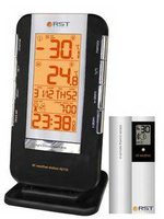Термометр цифровой (радиодатч.,календ.,будил., часы,термом.,индикац.сост.батареи)настол.уст.цвет черный прорезин.корп.